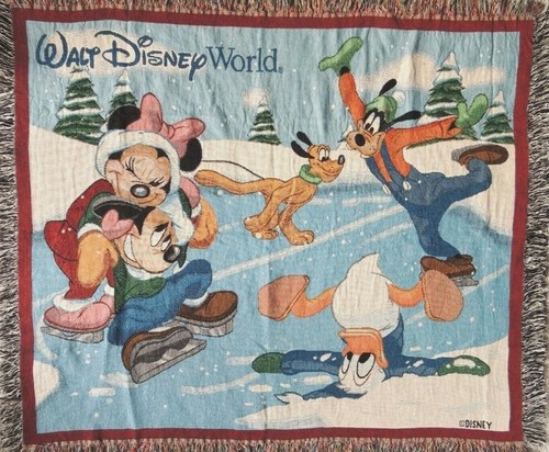Walt Disney World Mickey Blanket 60x50 Tapestry Woven Throw Minnie Goofy Winter - Picture 2 of 5