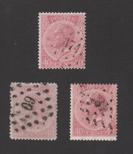 BELGIUM 1867 STAMPS, THREE SC#21,  USED, F/VF,  ESTATE FIND
