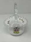 Vintage Fenton Silver Crest Violets In The Snow Hand Painted Basket