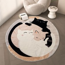 Round Fluffy Polyester Area Mat w/Non-Slip Backing-10mm Thick High Pile,Machine