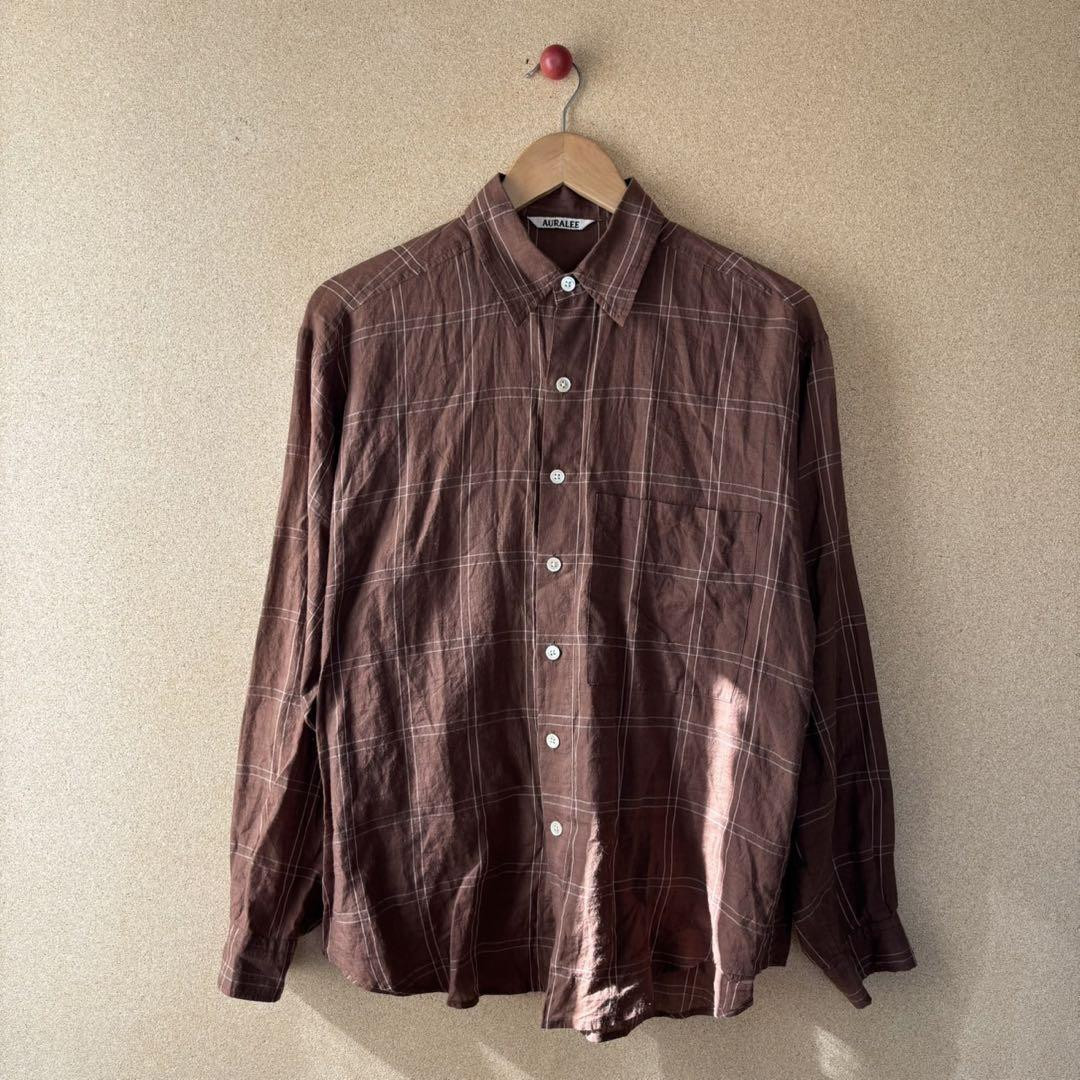 Auralee Super Light Check Big Shirt Brown Size 3 100% Cotton Auralee Super Light Check Big Shirt Brown Size 3 100% Cotton