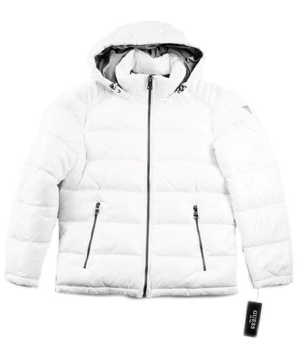 Guess Mens Puffer Jacket Coat S Quilted Insulated Removable Hood White $225 NEW - Picture 5 of 12