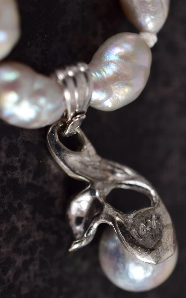 7-1/2" Vtg 14K White Gold Mid-Century Modern Handmade Pearl Beaded Bracelet 1.7g - Imagem 2 de 4