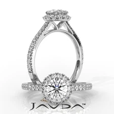 French V Pave Set Halo Round Diamond Engagement Ring GIA F VVS2 18k Gold 1.71Ctw