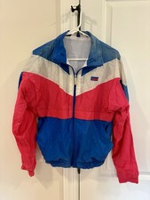 Vintage Women  s Authentic Windbreaker Light Zip Up Jacket Blue White Pink Large