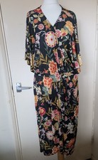 Asos Black Floral Wrap Dress Size UK 12 Short Sleeves