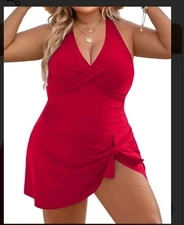 Blooming Jelly Women's Maternity Plus Size Bathing Suit 2X Red Tummy Control