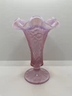 Fenton Art Glass Pink Opalescent Daffodil Footed Trumpet Vase 7"H