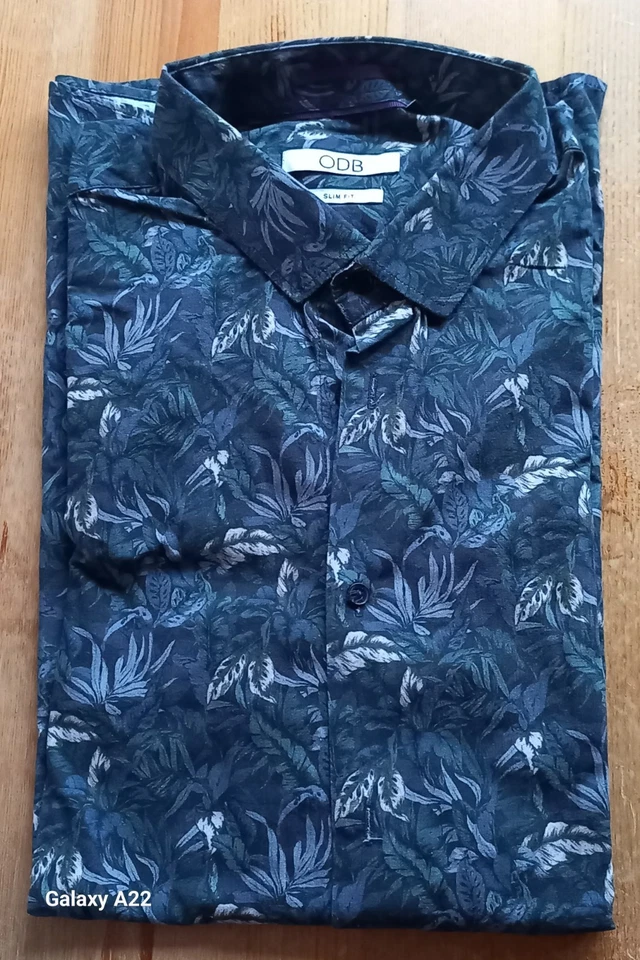 Chemise motif floral vert gris ODB 44 Slim fit - Photo 1/3
