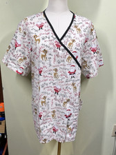 Rudolph The Red Nosed Reindeer Womens Sz L Uniform Medical Scrub Top Holiday