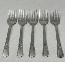 5 International Wm Rogers Mfg Silverplate SOVEREIGN Salad Forks 1939 Court