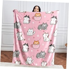 Gifts for Girls - Pink Throw Blanket for Kids Christmas Birthdays - 50 60 Cat