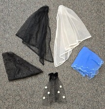 Lot of 5 Vintage Glamorous Hair Accessories - 2 Veils, 2 Scarves, 1 Hat Netting