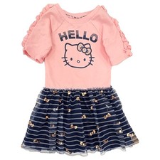 Hello Kitty Girls Pink  Navy Blue Striped Ruffle Tulle Dress Size 5