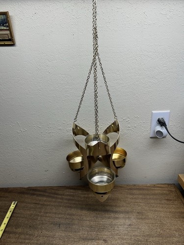 Mascotte moderna metà secolo int. Brutalista portacandele da appendere pendente oro - Foto 2 di 15