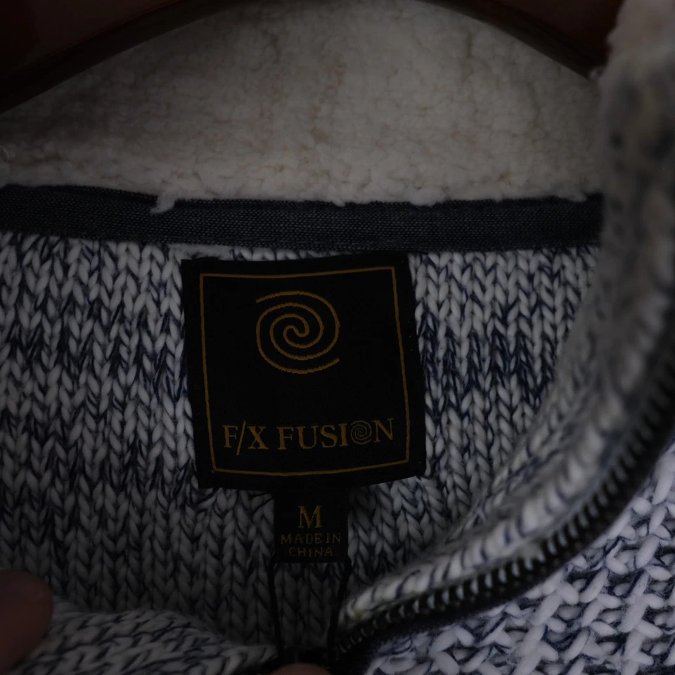 NWT F/X Fusion Mens Medium Sweater Gray Blue 1/4 Zip Thick Warm Cable Knit - Image 3 of 4