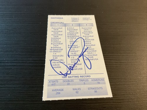 STRAT-O-MATIC Signed Dan Pasqua 1991 White Sox