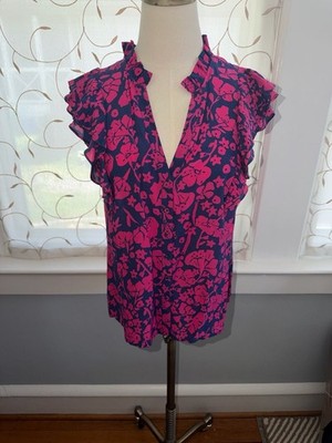 Caballero Kelsie Pink Floral Ruffle Cap Sleeve Top Size M