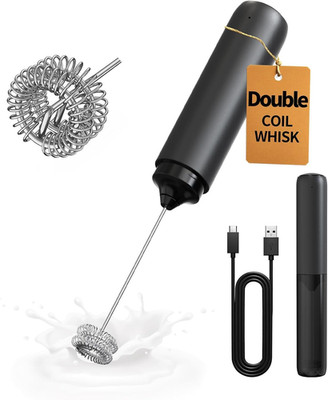 CIRCLE JOY Elektrischer Milchaufschäumer Handgerät, Wiederaufladbar, Aufbewahrungsdeckel Schwarz