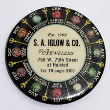 Espejo de Bolsillo Publicitario Celuloide De Colección S A Iglow Co Joyeros Chicago Piedra Natal