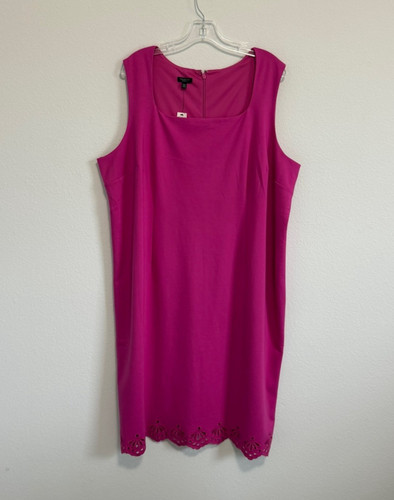 Talbots, Talbots Sleeveless Square Neck Magenta Pink Eyelet Hem Dress Size 20W petite