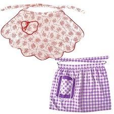 Vintage Waist Apron Lot of 2 Cotton Gingham  Tic-Tac-Toe Kitchen