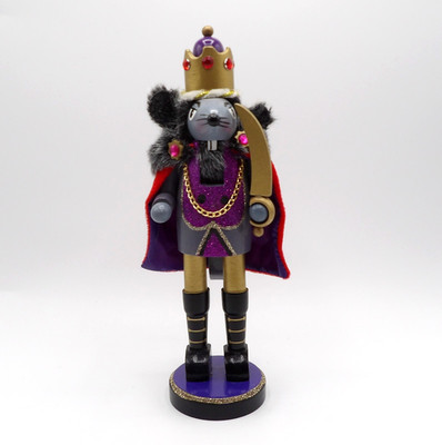 10  Rat Mouse King Wooden Nutcracker Wearing Crown Cape and Holding Sword