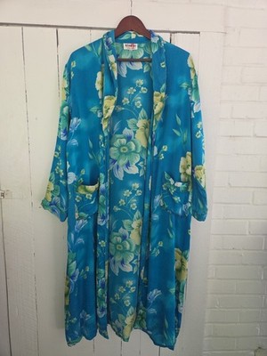 Vintage Xing Mao 100% Silk Robe Blue Green Floral Featured Free People MP 
