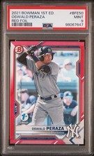 2021 Bowman 1st Edition Oswald Peraza Red Foil #/5 PSA 9 BFE-50