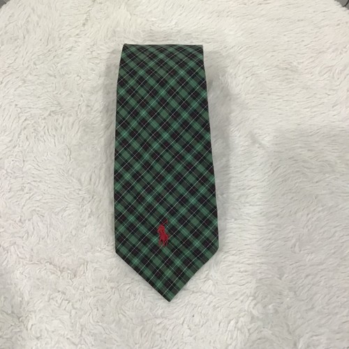 VTG Polo Ralph Lauren Kelly Green Plaid Checks Made by Hand Imported Cotton Tie