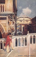 A011 Italy Venezia Ponte dei Sospiri bridge painting signed vintage postcard