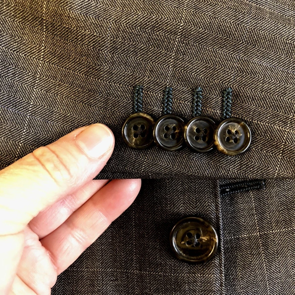 Vtg Ermenegildo Zegna Sport Coat Herringbone Jacket Overcheck Wool 3 Btn Blazer - Image 3 of 4