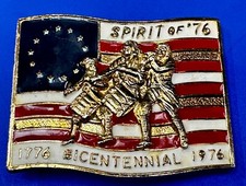 Spirit Of 76 Colorful Patriotic Marching Band American Flag Vintage Belt Buckle