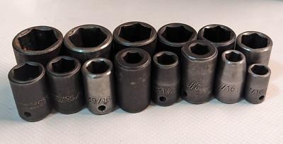 Lot 14 Proto Impact Sockets 6 Point USA 1/2'' Drive 1-1/16, 1, 15/16, 7/8, 13/16