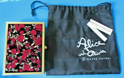 Alice + Olivia Clutch Bag Hardcase with Floral Velvet Roses Alice + Olivia Clutch Bag Hardcase with Floral Velvet Roses