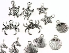 12 Antiqued Silver Plated Pewter 12mm-17mm Seashore Creature Shell Charm Mix 