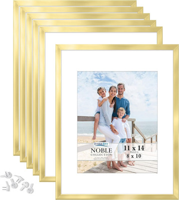 11X14 Picture Frames W/Removable Mat for 8X10 Photos (Gold, 6 Pack), Modern Prof