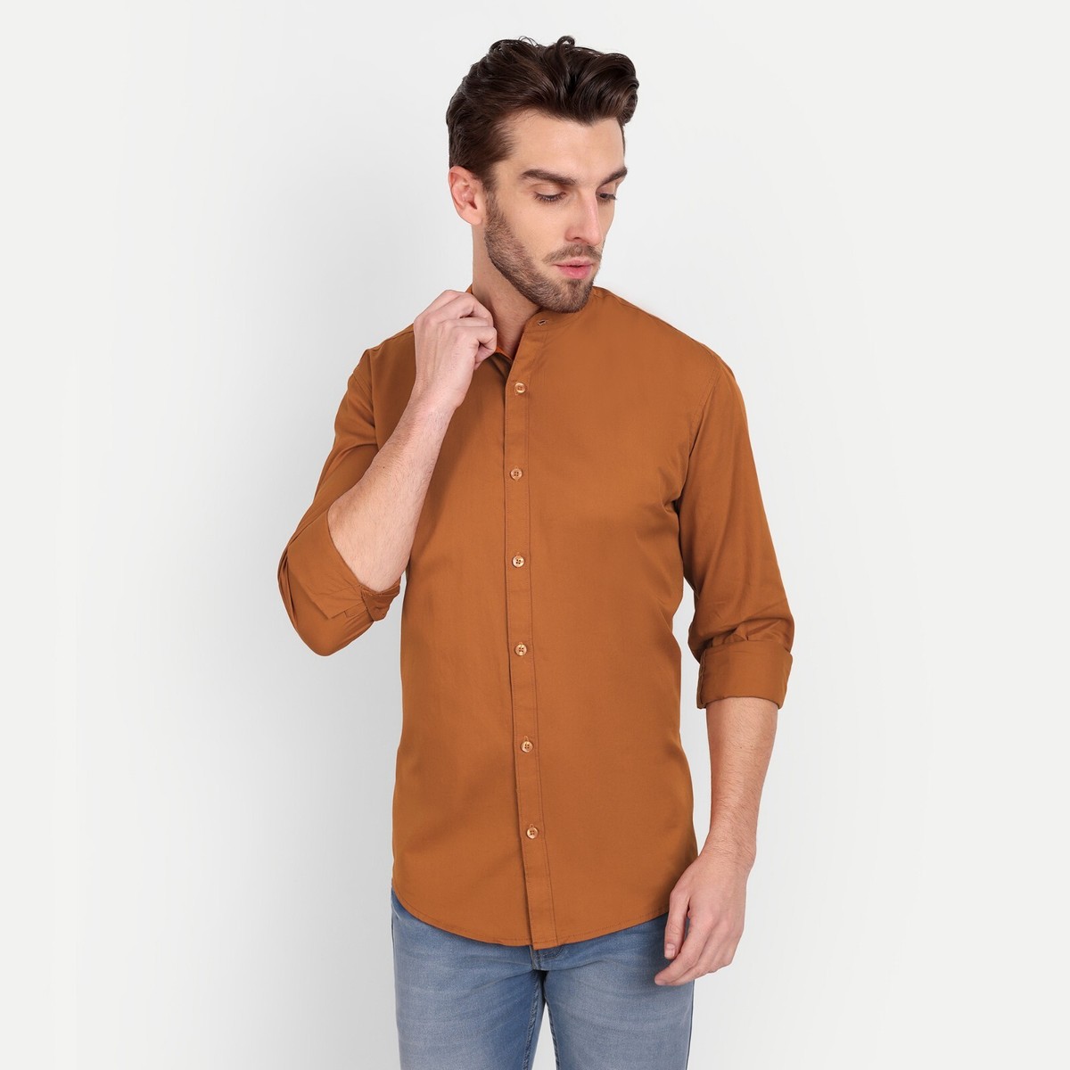 copper dress shirt for men Copper micro-corduroy 100% cotton button down Shirt with hidden buttons