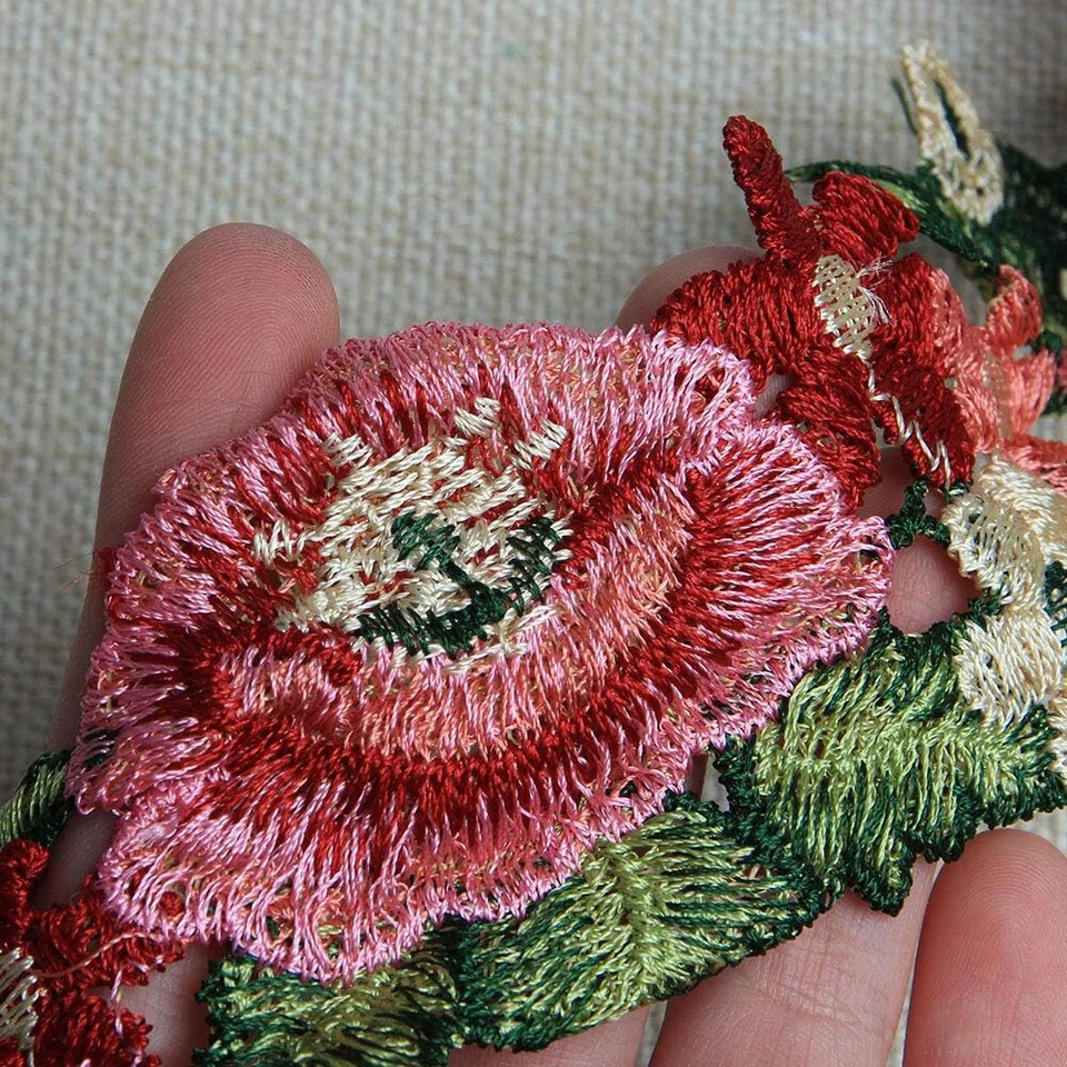 1-10 Yards Flower Embroidered Trim Lace Ribbon Wedding Sewing Applique DIY Craft - Image 4 of 4