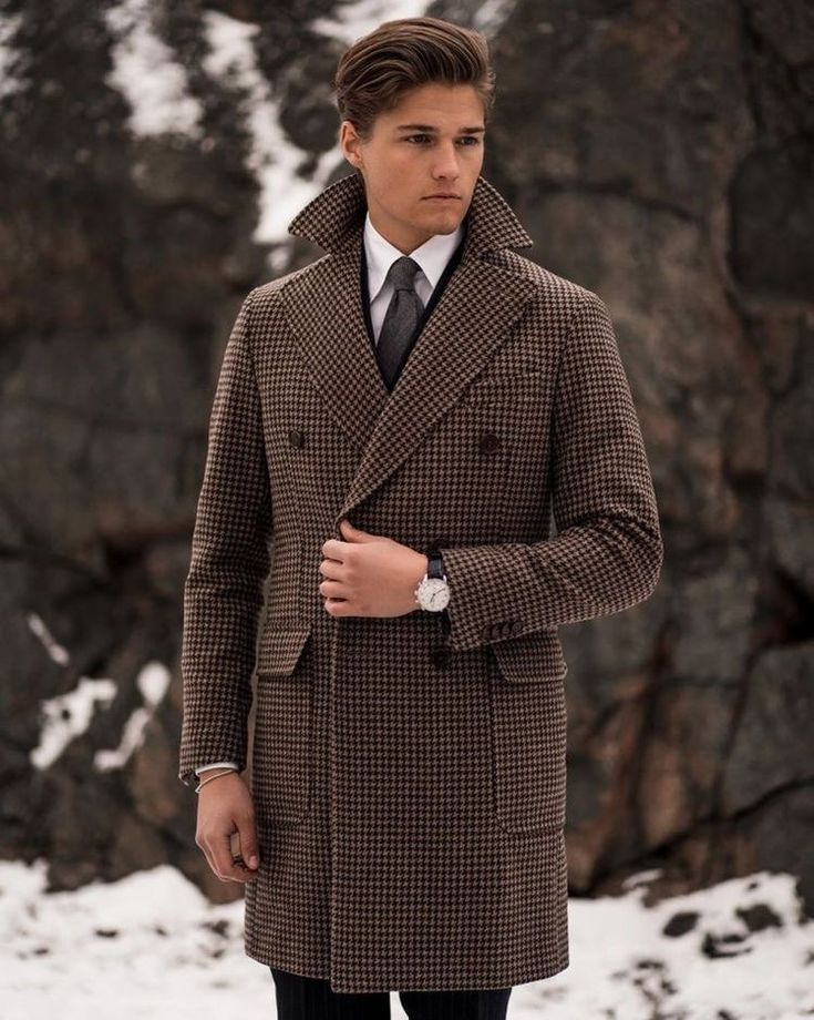 BOWTE　FLANNEL DOUBLE BREASTED COAT Mens-Black-Windowpane-Check-