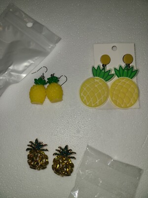 NEW LOT OF 3 PAIRS OF YELLOW PINEAPPLE EARRINGS