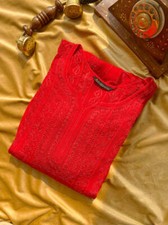 Red Viscose Chikankari Anarkali Lucknow Chikankari Bollywood Style Anarkali