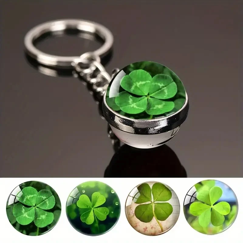 Four Leaf Clover Steel Lucky Keychain Charm - Heart & Clover Pendant - Silver/Green Lucky Keychain - Foto 11