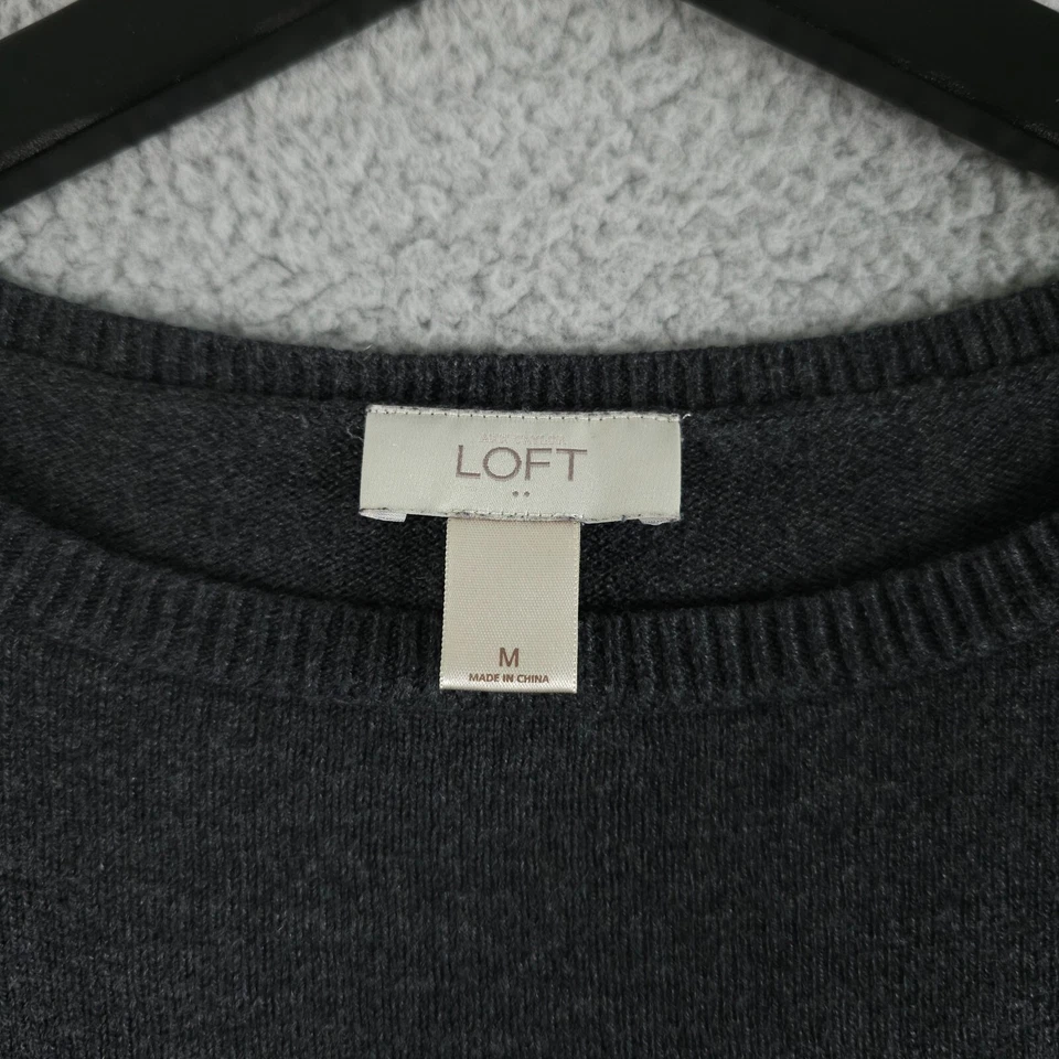 Suéter túnica Ann Taylor LOFT para mujer gris medio dobladillo a rayas manga larga pulóver Foto 3 de 4