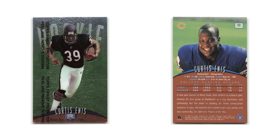 Curtis Enis Rookie 1998 Topps Finest w Coating #131 Chicago Bears NM - Image 3 of 3