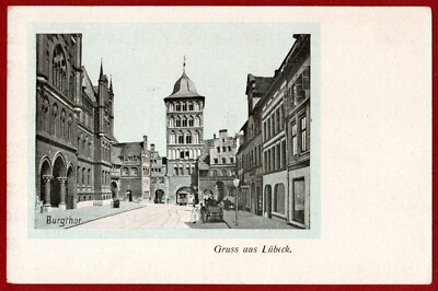 Hanseatic City of Lübeck around 1900 Greeting from Lübeck Burgthor with Tram Postcard