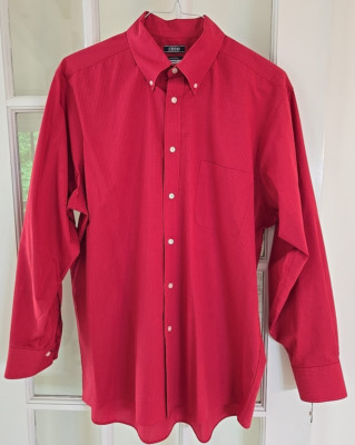Izod shirt mens large button down long sleeve Red Checkered All Over Stretch