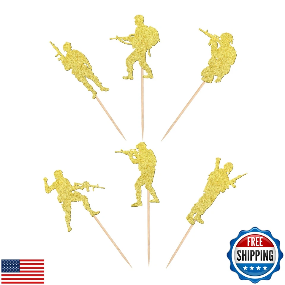 24 PIEZAS Toppers de Cupcakes de Soldado Militar Brillo Tema Militar Selecciones de Cupcakes  Foto 3 de 3