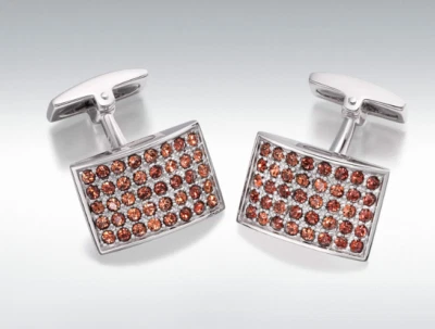 Hoxton London Argent Sterling Marron Zircone Courbe Rectangulaire Boutons - Photo 1/2