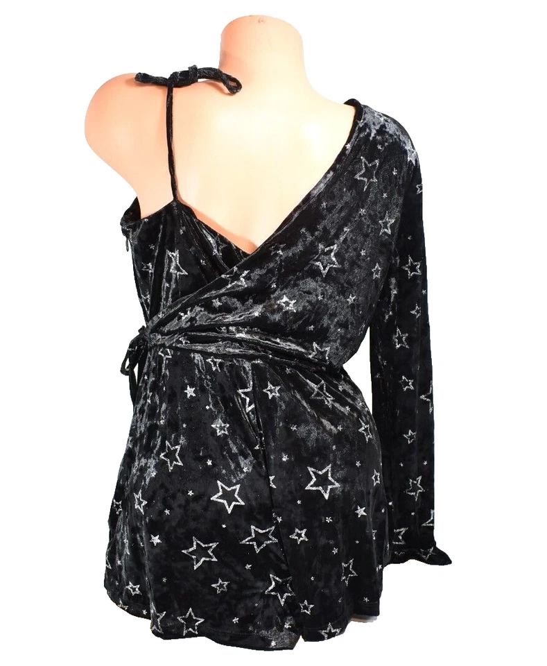 Mameluco para mujer Topshop elegante de terciopelo de un hombro con estrellas brillantes talla 10 nuevo con etiquetas Foto 3 de 4